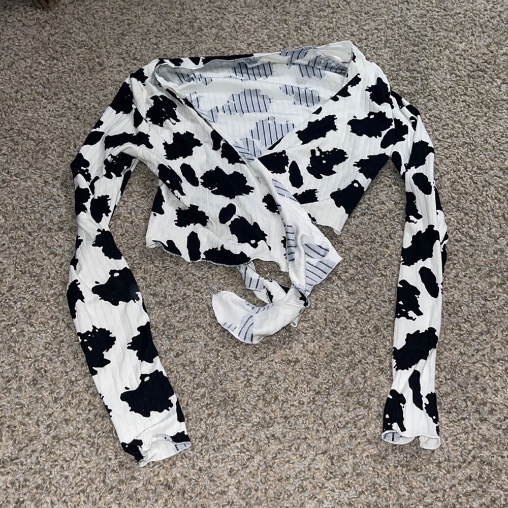 Cow print tie crop top